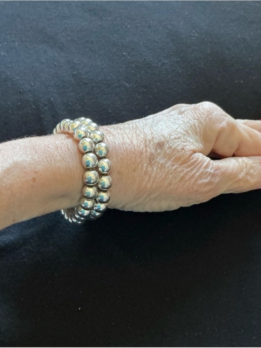 Beaded Stretch Bracelet Pair - Classic Silver